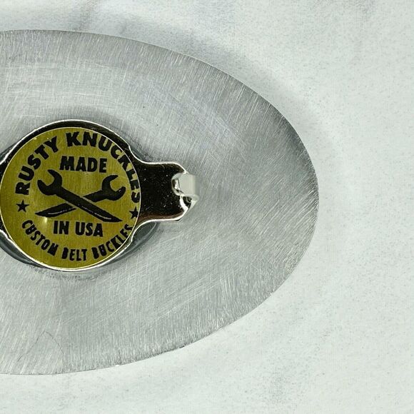 Rusty Knuckles Alpha IT Custom Belt Buckle Silver Tone Made in USA ✨ - Picture 2 of 8
